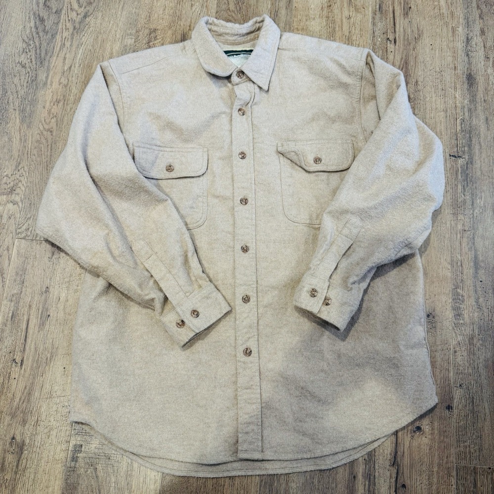Vtg Field & Stream Heavyweight Flannel L Thick Tan Shirt Cotton